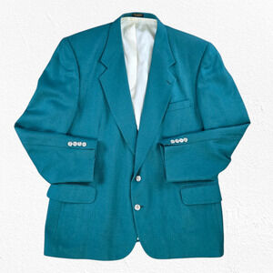 1980s Vintage Teal Green Wool Blend Classic Blazer Suit Sports Coat Size 48R